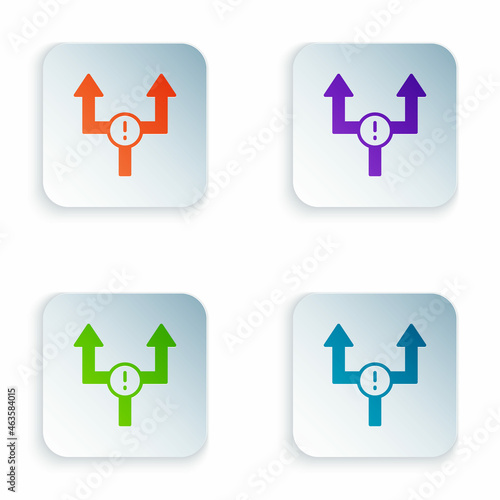 Color Arrow icon isolated on white background. Direction Arrowhead symbol. Navigation pointer sign. Set colorful icons in square buttons. Vector