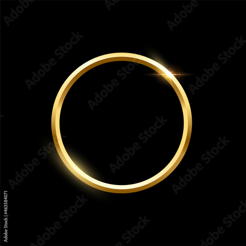 Gold round frame for picture on black background. Blank space for picture, painting, card or photo. 3d realistic modern circle template vector illustration. Simple golden object mockup