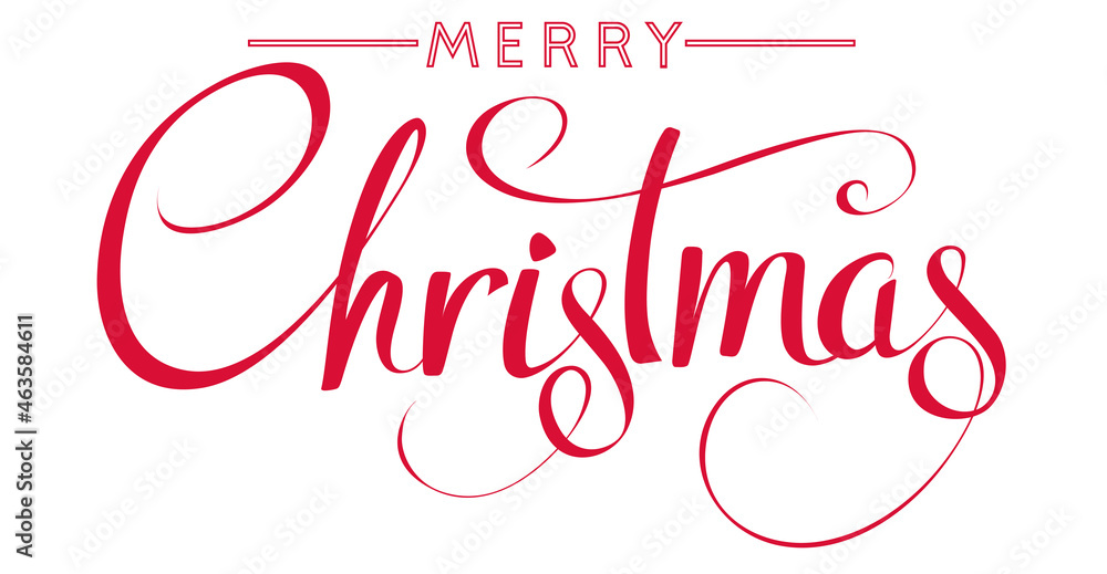 Merry Christmas Calligraphy Typography, hand drawn lettering including the word Merry.