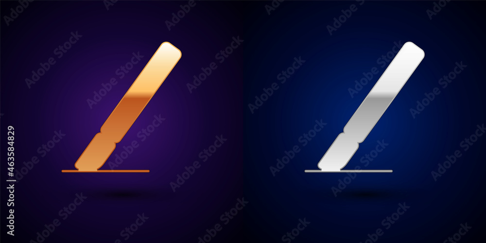 Gold and silver Medical surgery scalpel tool icon isolated on black background. Medical instrument. Vector Gold and silver Medical surgery scalpel tool icon isolated on black background. Medical instrument. Vector