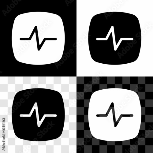 Set Heart rate icon isolated on black and white, transparent background. Heartbeat sign. Heart pulse icon. Cardiogram icon. Vector