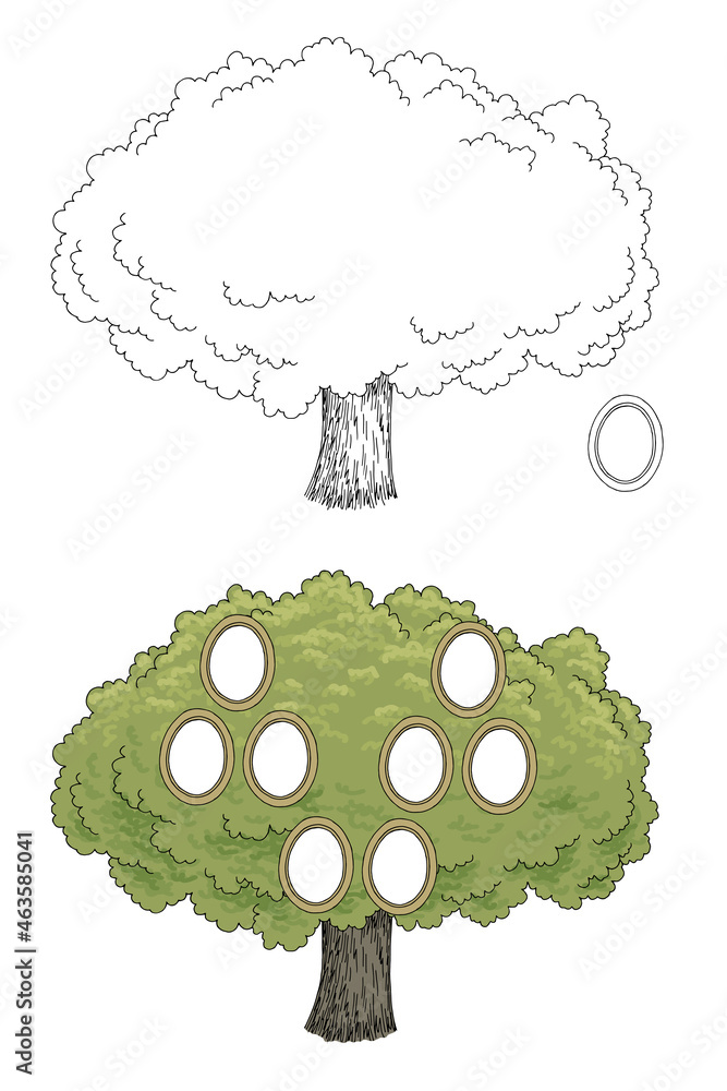 Family tree graphic black white isolated sketch illustration vector