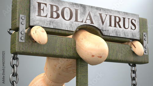 Принти на полотні Ebola virus impact and social influence shown as a figure in pillory to depict E