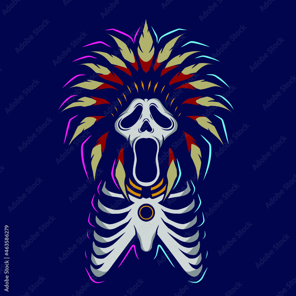 Apache indian warrior hero Line Pop Art logo. Halloween ghost face design with dark background. Abstract vector illustration Apache indian warrior hero Line Pop Art logo. Halloween ghost face design with dark background. Abstract vector illustration