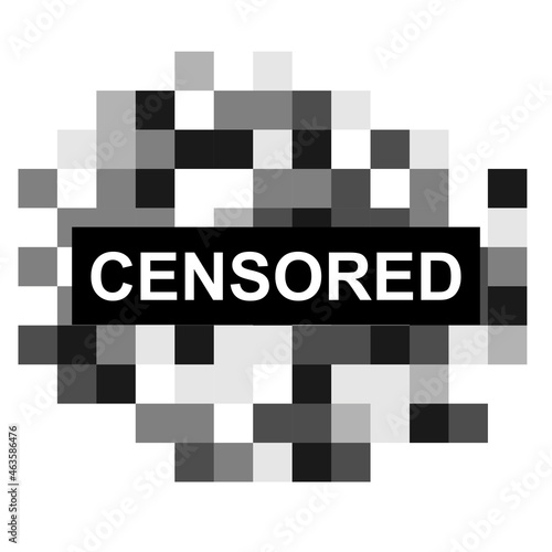 Pixel censored mosaic sign, black censor bar with censored text and graphic blur effect photo