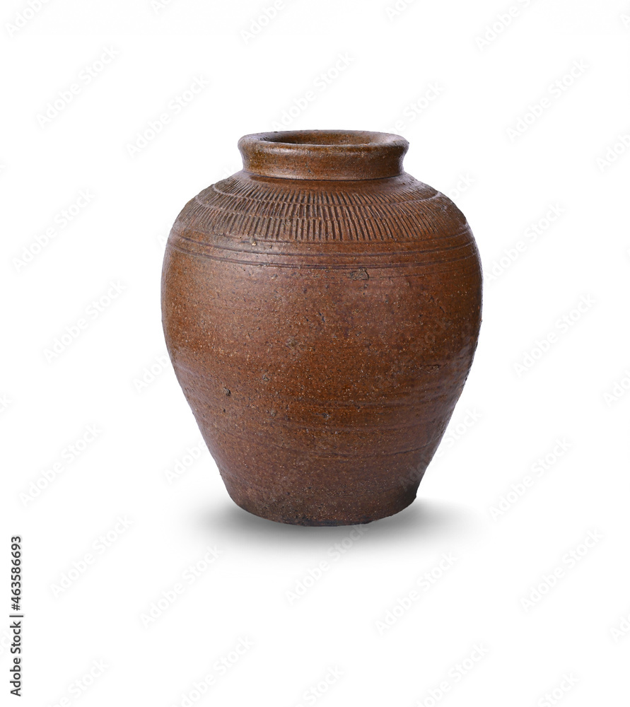 Ceramic terracotta jars on a white background