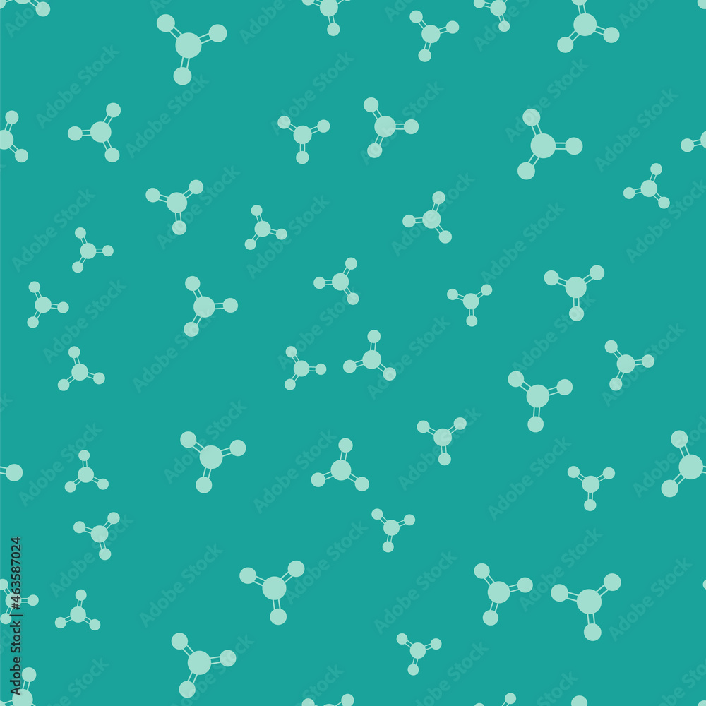 Green Molecule icon isolated seamless pattern on green background. Structure of molecules in chemistry, science teachers innovative educational poster. Vector Green Molecule icon isolated seamless pattern on green background. Structure of molecules in chemistry, science teachers innovative educational poster. Vector