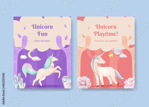 Cover template with unicorn concept,watercolor style