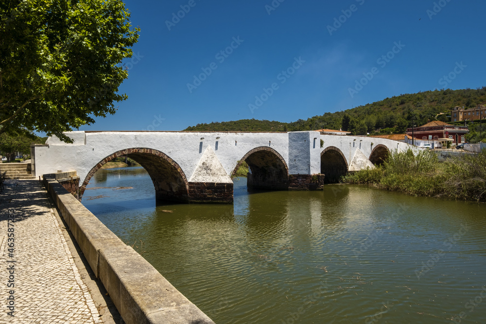 Ancient Roman Bridge Over Arade River In Silves, Algarve Portugal
