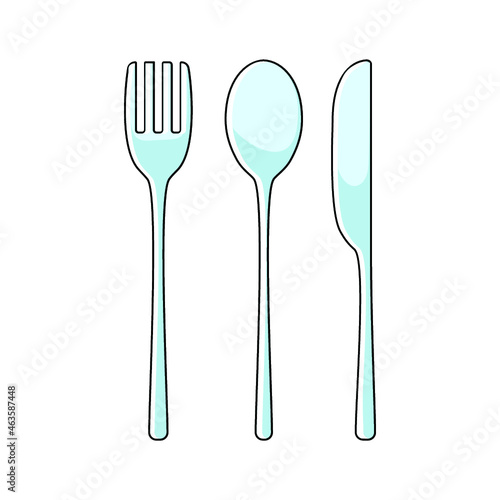 Spoon, fork and knife icon isolated on a white background