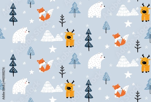 Winter pattern with cute animal