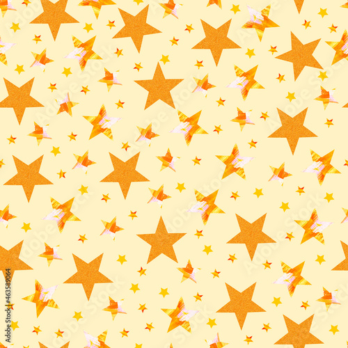 Hand drawn stars seamless pattern. Background for holiday card or packing paper.