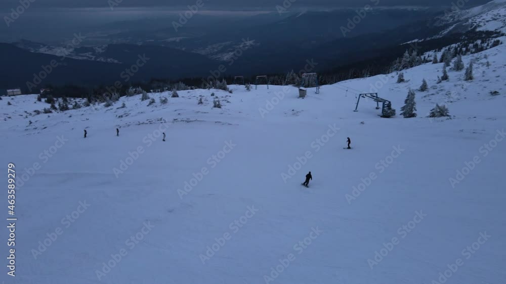 aerial view of ski resort evening time aerial view of ski resort evening time