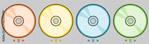CD rom disc color orange yellow blue and green on gray background flat icon vector design.