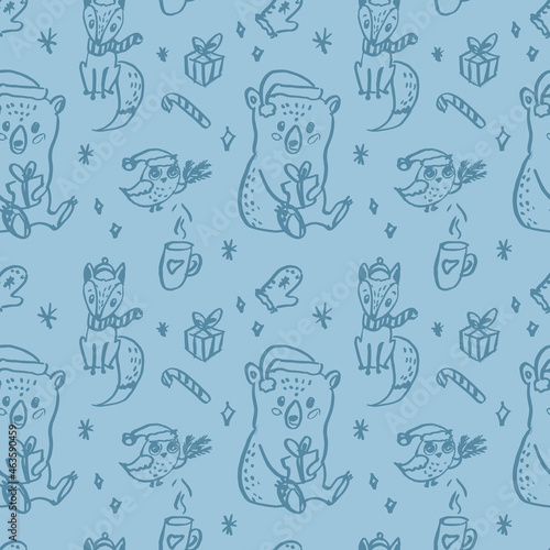 seamless pattern with new year hand drawn characters 