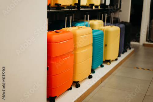 sale of a suitcase on wheels in a store