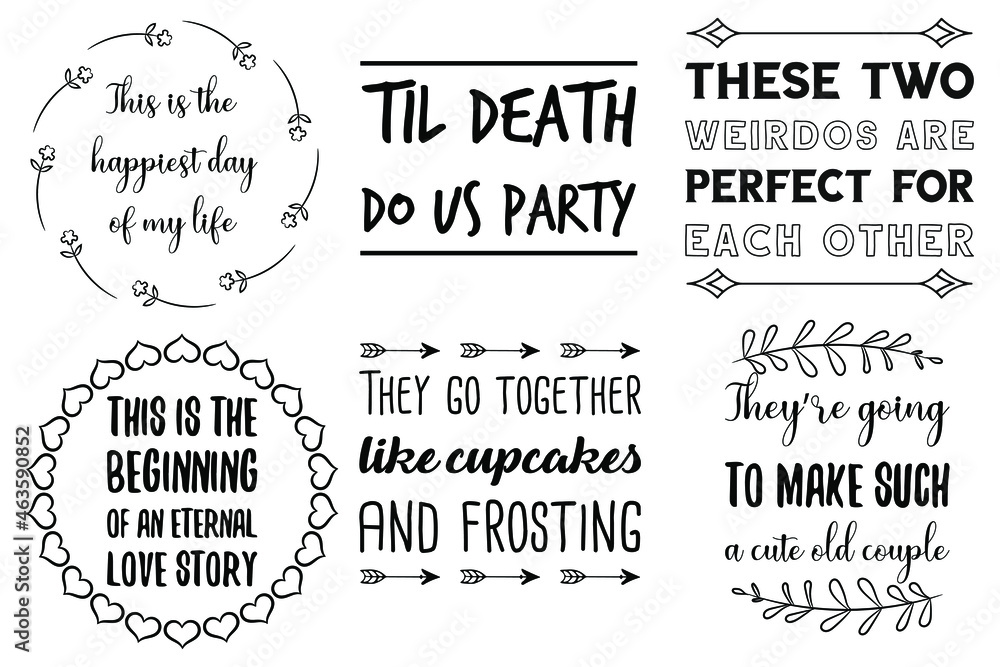 Fototapeta premium Set of Calligraphy sayings for print. Vector Quotes about marriage and wedding 