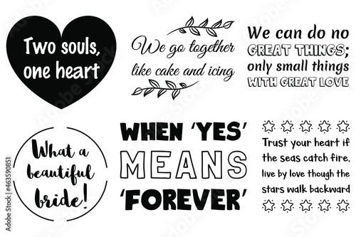 Set of Calligraphy sayings for print. Vector Quotes about marriage and wedding
