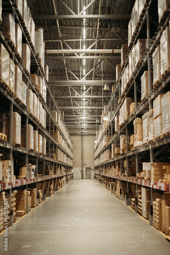 warehouse of goods in the store, racks with boxes