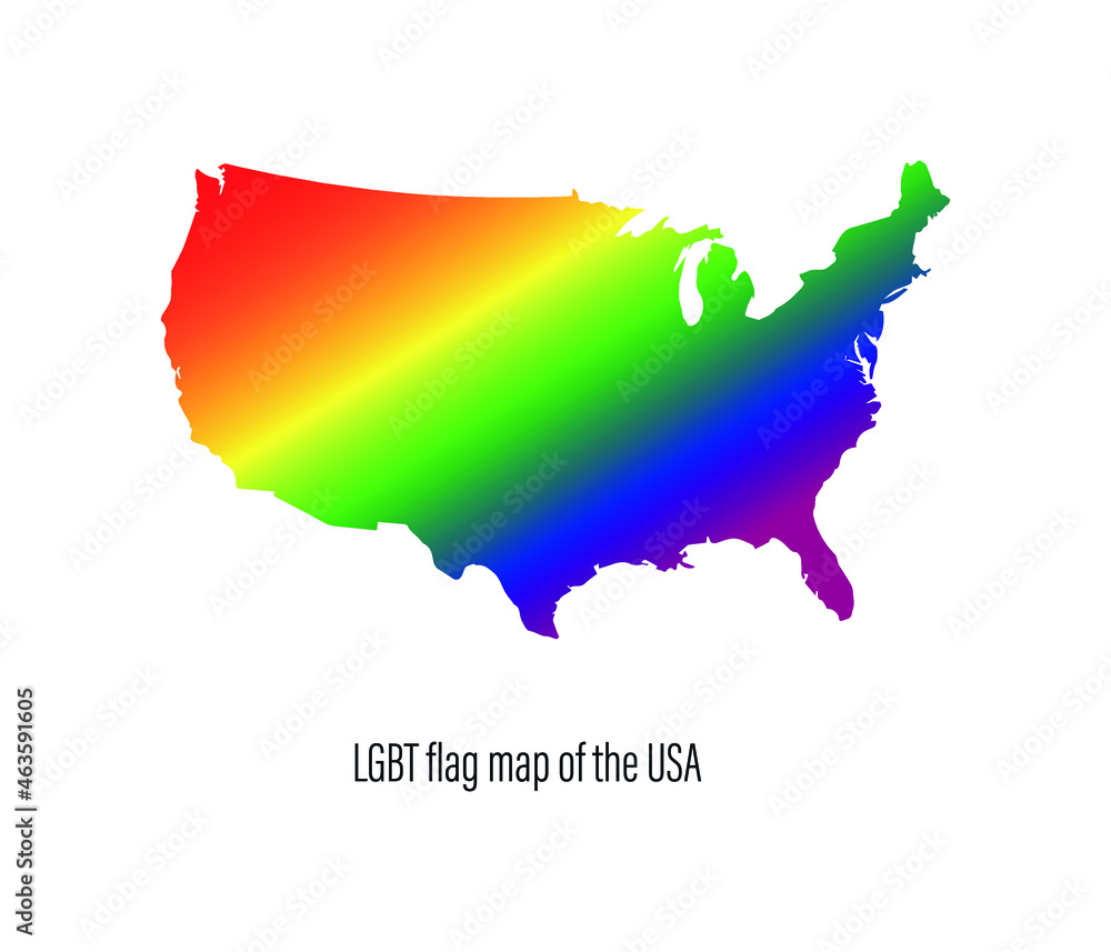 Obraz premium USA map with rainbow colors. Concept of equal rights for homosexuals. editable vector