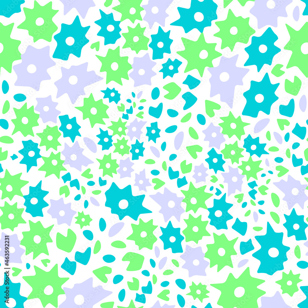 Floral abstract blue cartoon seamless pattern on white background Floral abstract blue cartoon seamless pattern on white background