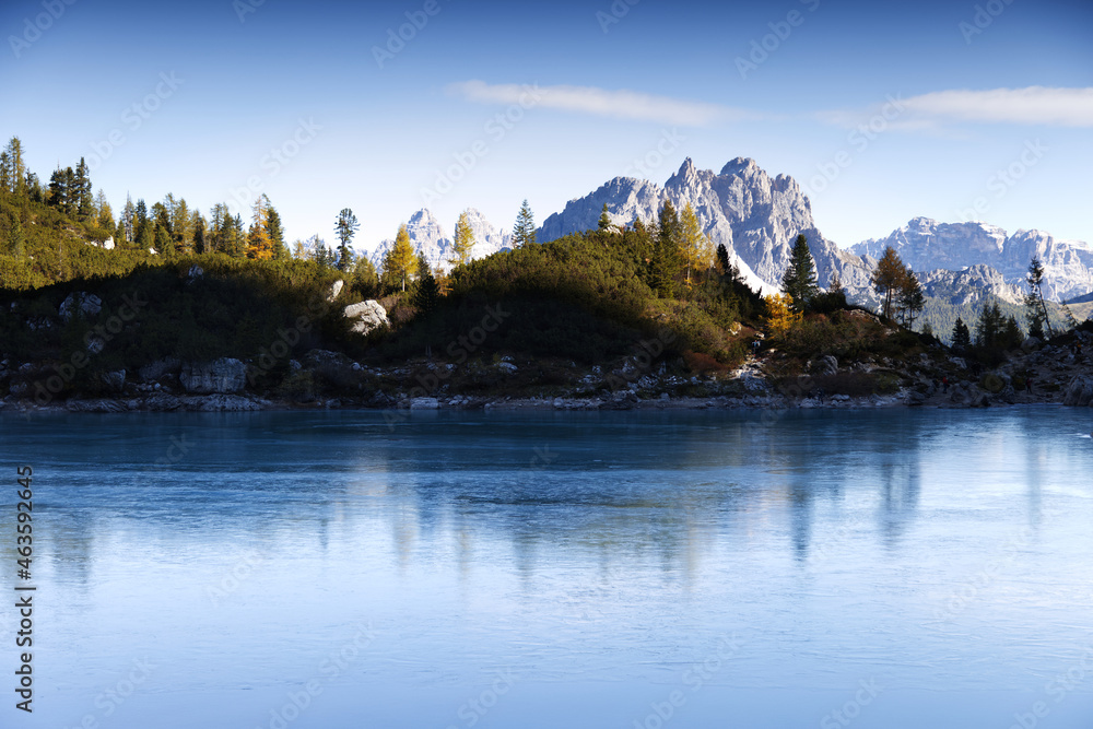 Autumn at Sorapis lake, Dolomites, Italy