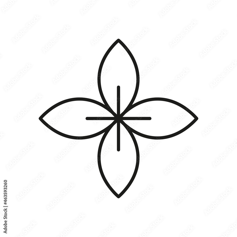 design element of four symmetrical petals, logo, black outline isolated on a white background, vector illustration design element of four symmetrical petals, logo, black outline isolated on a white background, vector illustration