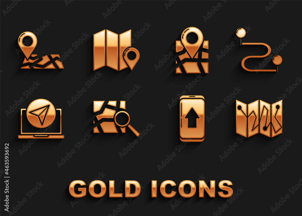 Set Folded map with location marker, Route, Infographic of city navigation, and icon. Vector Set Folded map with location marker, Route, Infographic of city navigation, and icon. Vector