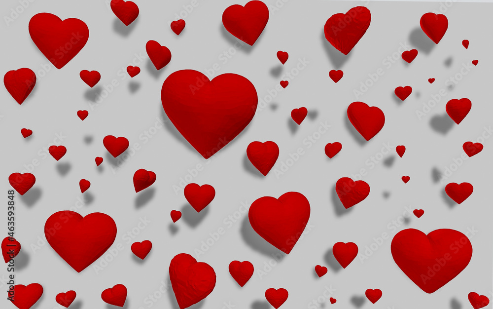 3d red hearts on a white background