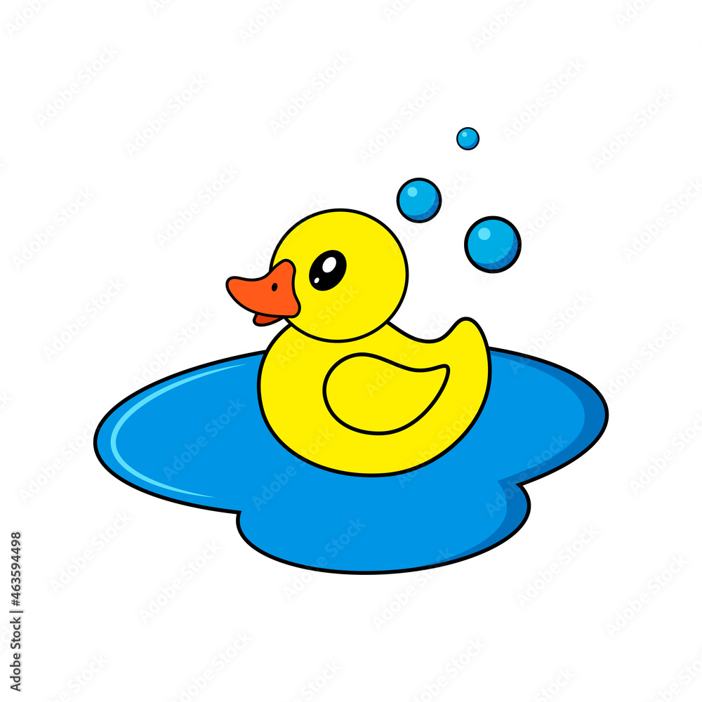 Cartoon duck swimming in pond. Cute vector illustration. Stock Vector
