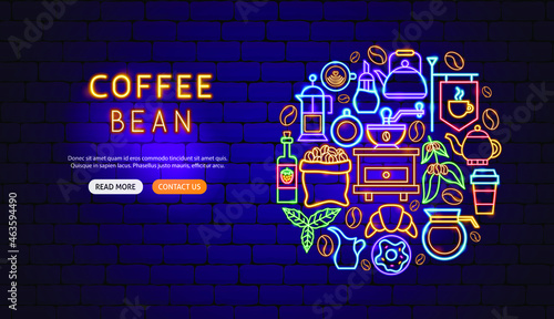 Coffee Bean Neon Banner Design. Vector Illustration of Drink Promotion.