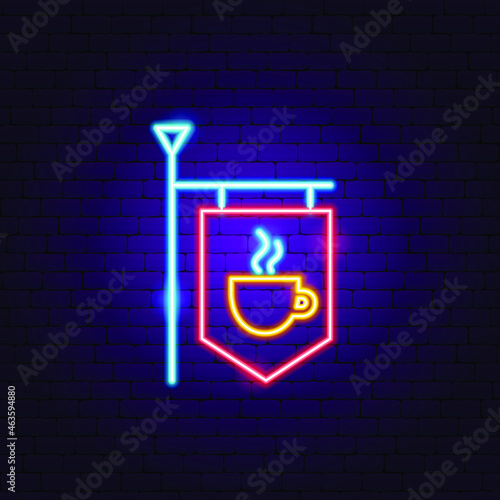 Coffee Street Neon Sign. Vector Illustration of Cup Promotion.