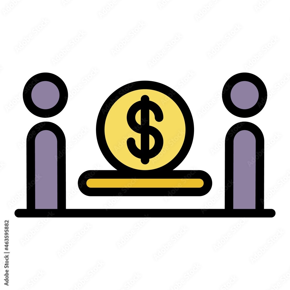 Two persons coin on the table icon. Outline two persons coin on the table vector icon color flat isolated Two persons coin on the table icon. Outline two persons coin on the table vector icon color flat isolated