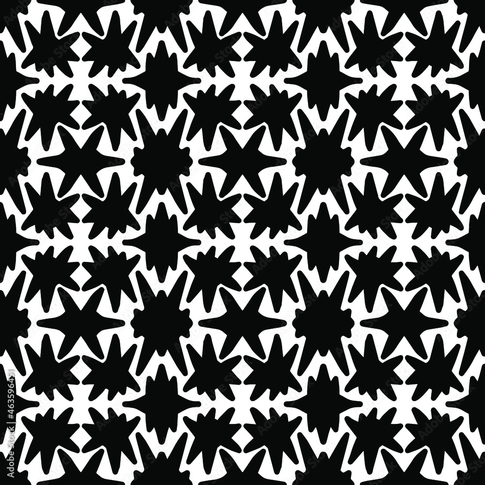 seamless pattern with abstract spots and splashes drawn with black and white colors, vector seamless pattern