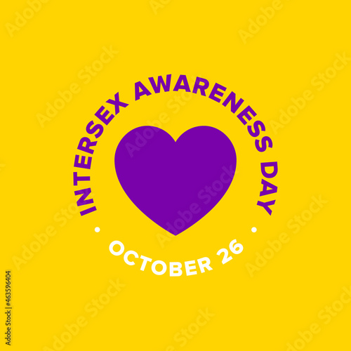 Intersex Awareness Day Square Banner with Heart Illustration and 'Intersex Awareness Day' Text on Yellow Background
