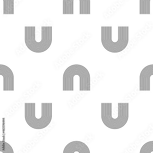 Mid century seamless pattern. Geometric line shapes. Modern minimalism texture. Vector isolated on white