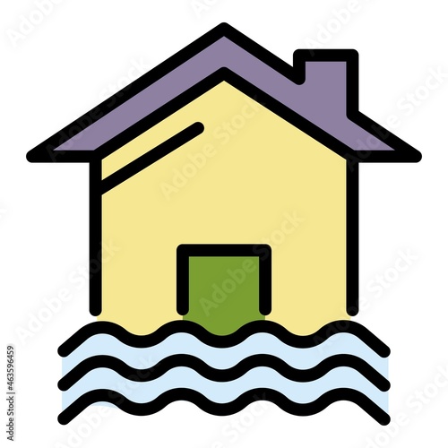 House and water icon. Outline house and water vector icon color flat isolated