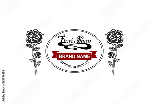 Flower Shop Logo Design, Florist Boutique, Floral Designer Studio Blue Hand Drawn Badges Vector Illustration
