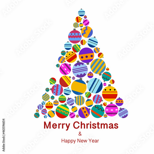 Christmas tree made of colorful toys in a flat style on a white background. A Gorgeous Christmas Greeting Card.