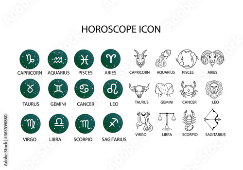 astrology Zodiac name and symbol, star constellations, horoscope sign month, vector illustration