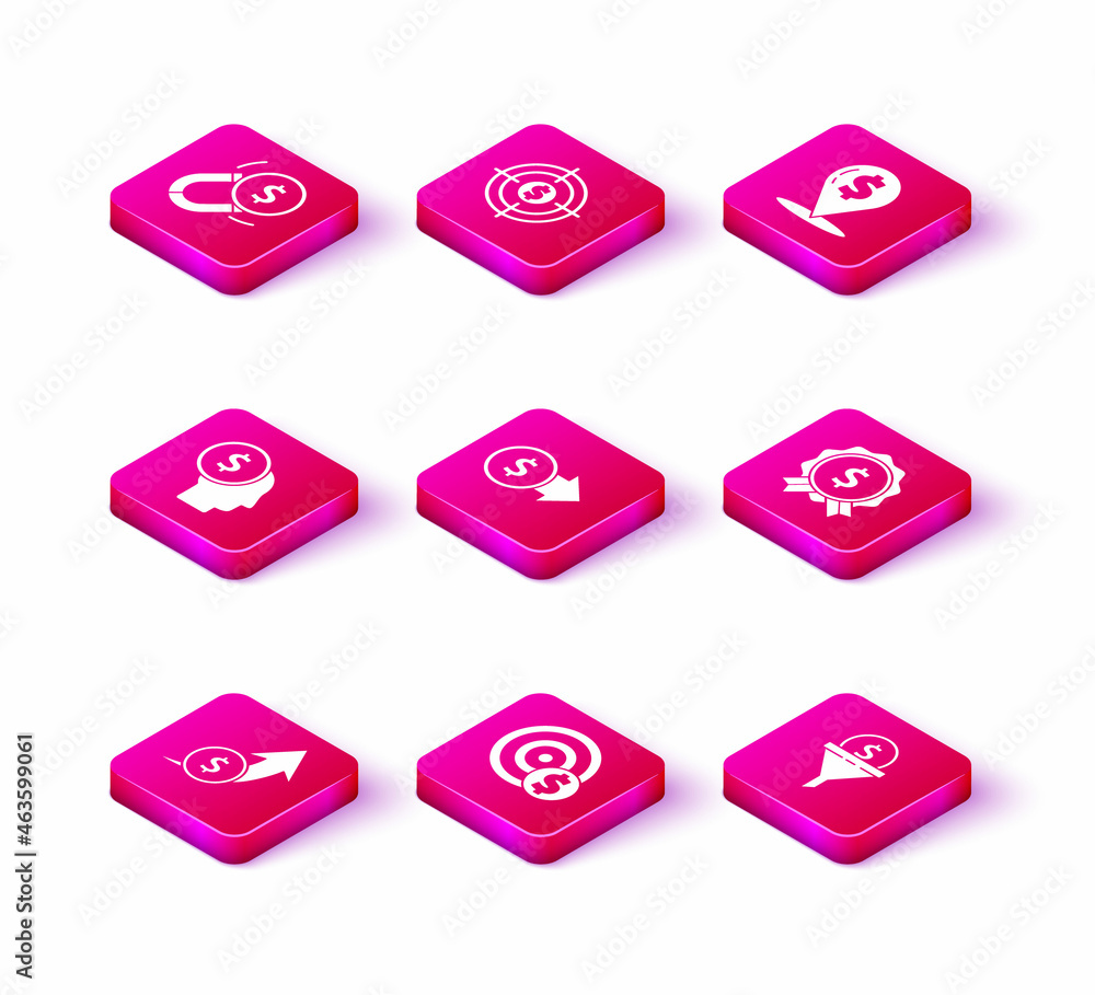 Set Financial growth and coin, Target with dollar symbol, Business man planning mind, Coin money, Lead management, Price tag, Cash location pin and icon. Vector Set Financial growth and coin, Target with dollar symbol, Business man planning mind, Coin money, Lead management, Price tag, Cash location pin and icon. Vector