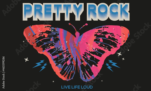 Butterfly rock graphic print graphic design for t shirt, poster, sticker, logo and others. 