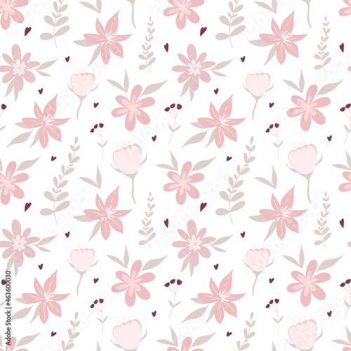 Blush pink flower seamless pattern. Vector background.