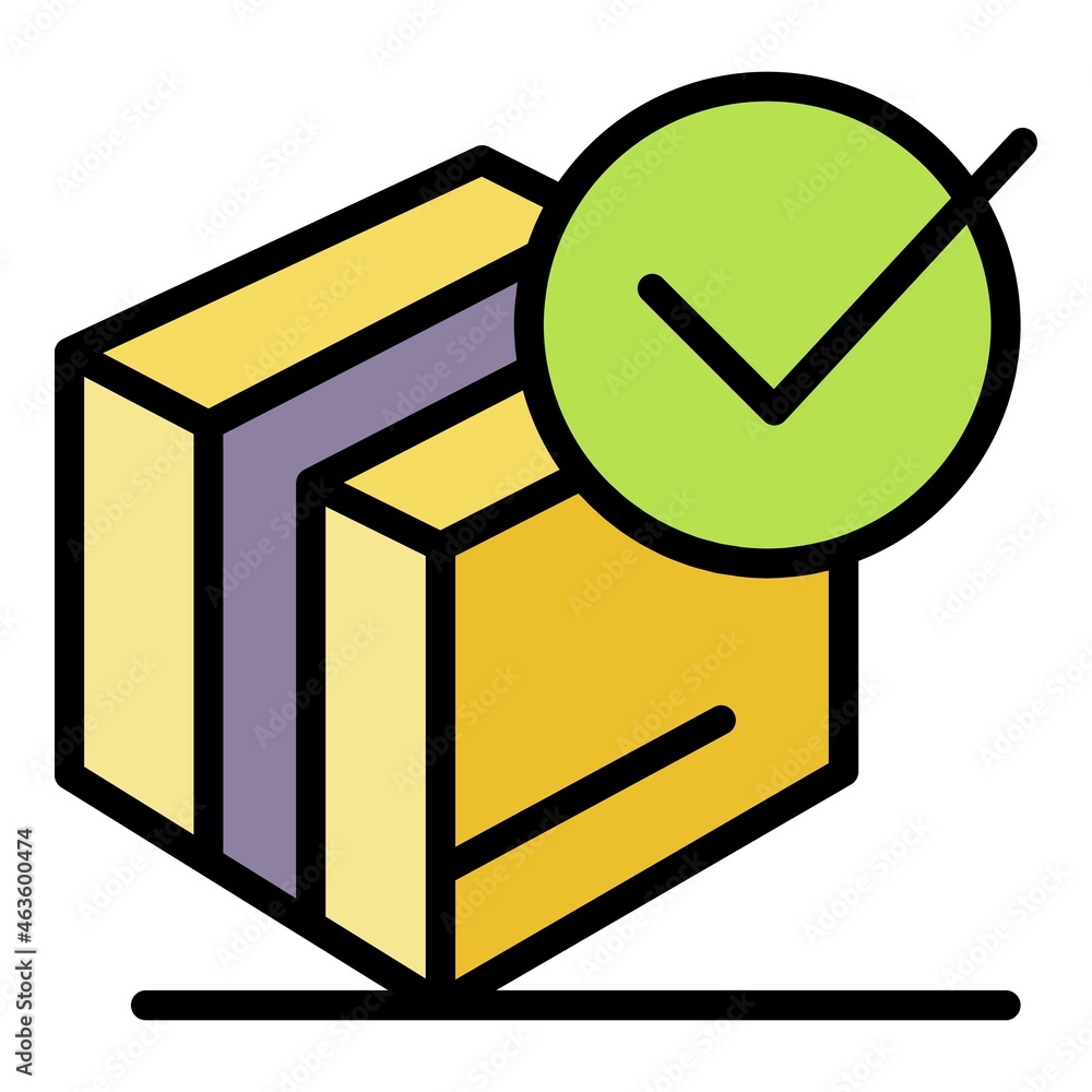 Checked carton box icon. Outline checked carton box vector icon color flat isolated Checked carton box icon. Outline checked carton box vector icon color flat isolated