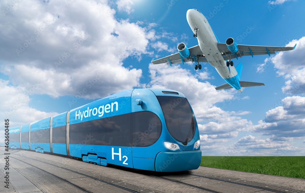 A hydrogen fuel cell train and airplane. New energy sources	