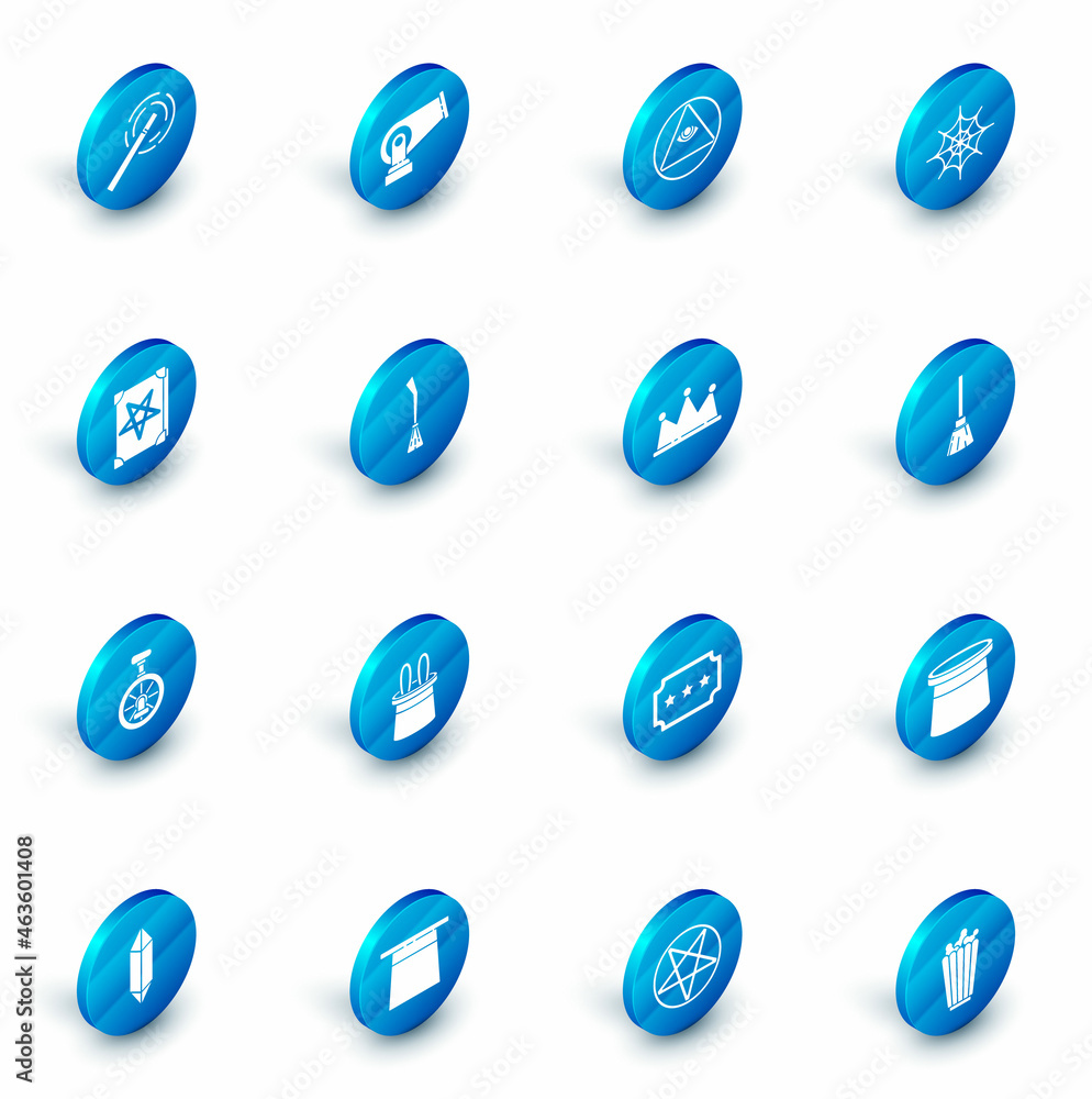 Set Cannon, Masons, Spider web, Ancient magic book, Unicycle or one wheel bicycle, Witches broom, and Crown icon. Vector Set Cannon, Masons, Spider web, Ancient magic book, Unicycle or one wheel bicycle, Witches broom, and Crown icon. Vector