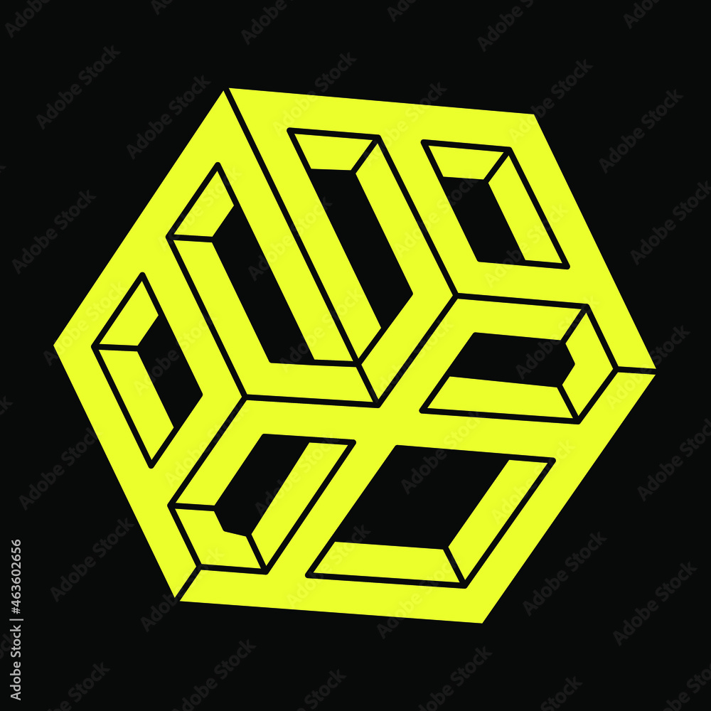 Optical illusion shape. Impossible hexagon. Line design. Escher paradox. Optical art. Optical illusion shape. Impossible hexagon. Line design. Escher paradox. Optical art.