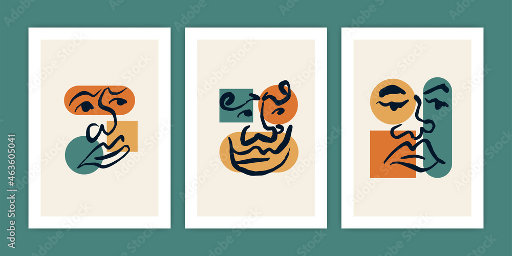 Set of abstract face with geometric shape illustration