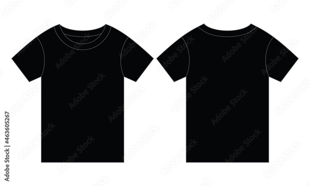 Naklejka premium Kids Black Short Sleeve T-Shirt Template Vector on White Background.Front and Back View.