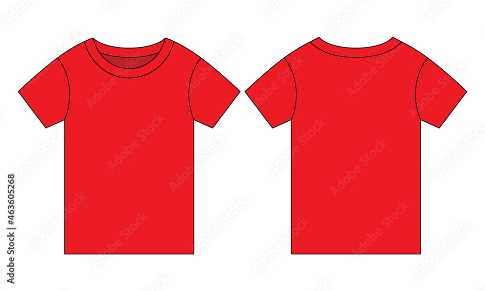 Kids Red Short Sleeve T-Shirt Template Vector on White Background.Front ...
